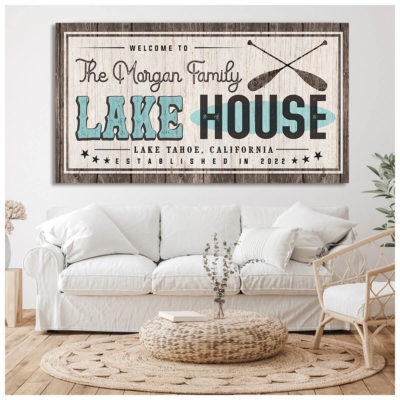 Wall Art Teal Blue Personalized Lake House Sign Art