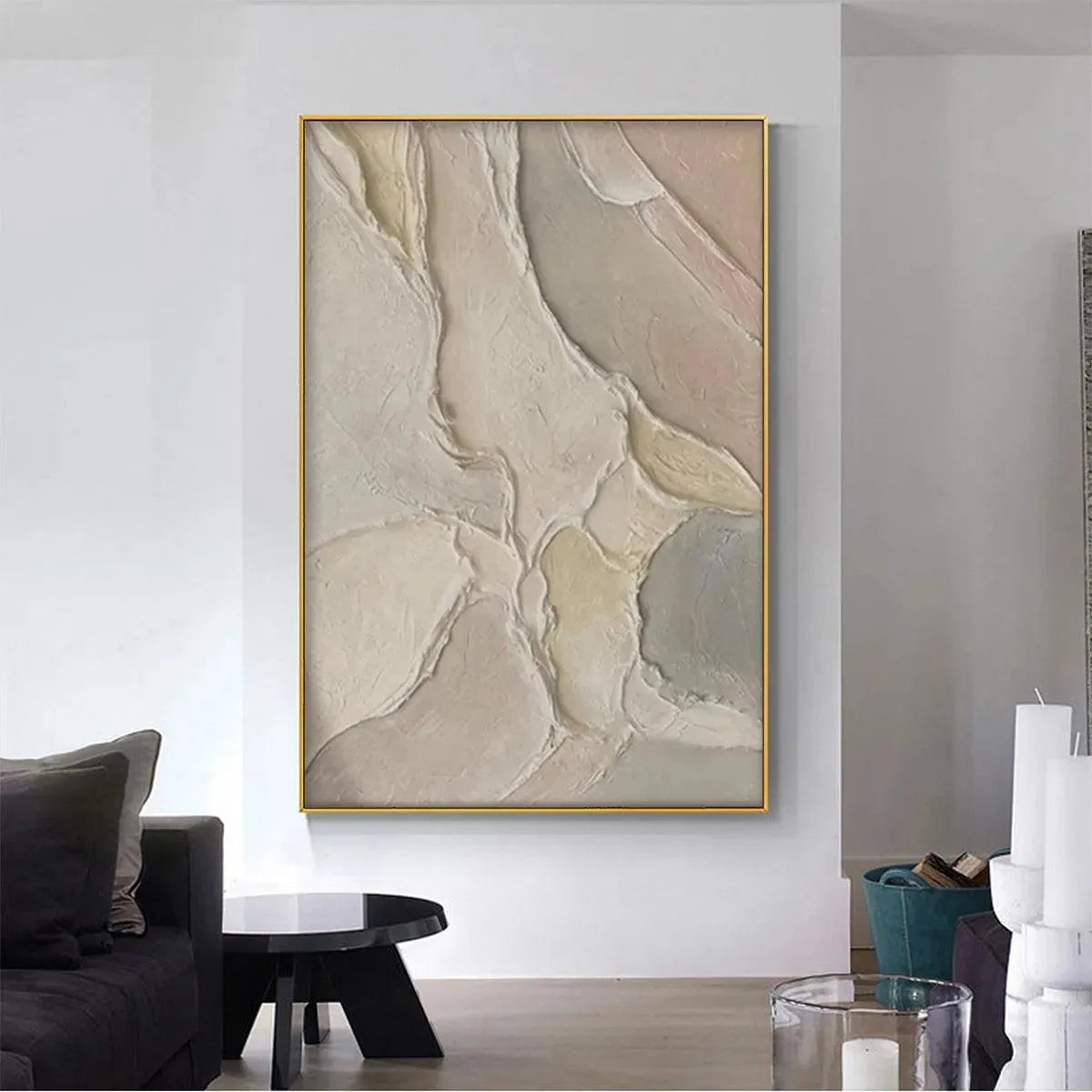 Wall Art: Vertical Canvas Plaster Relief Painting Texture