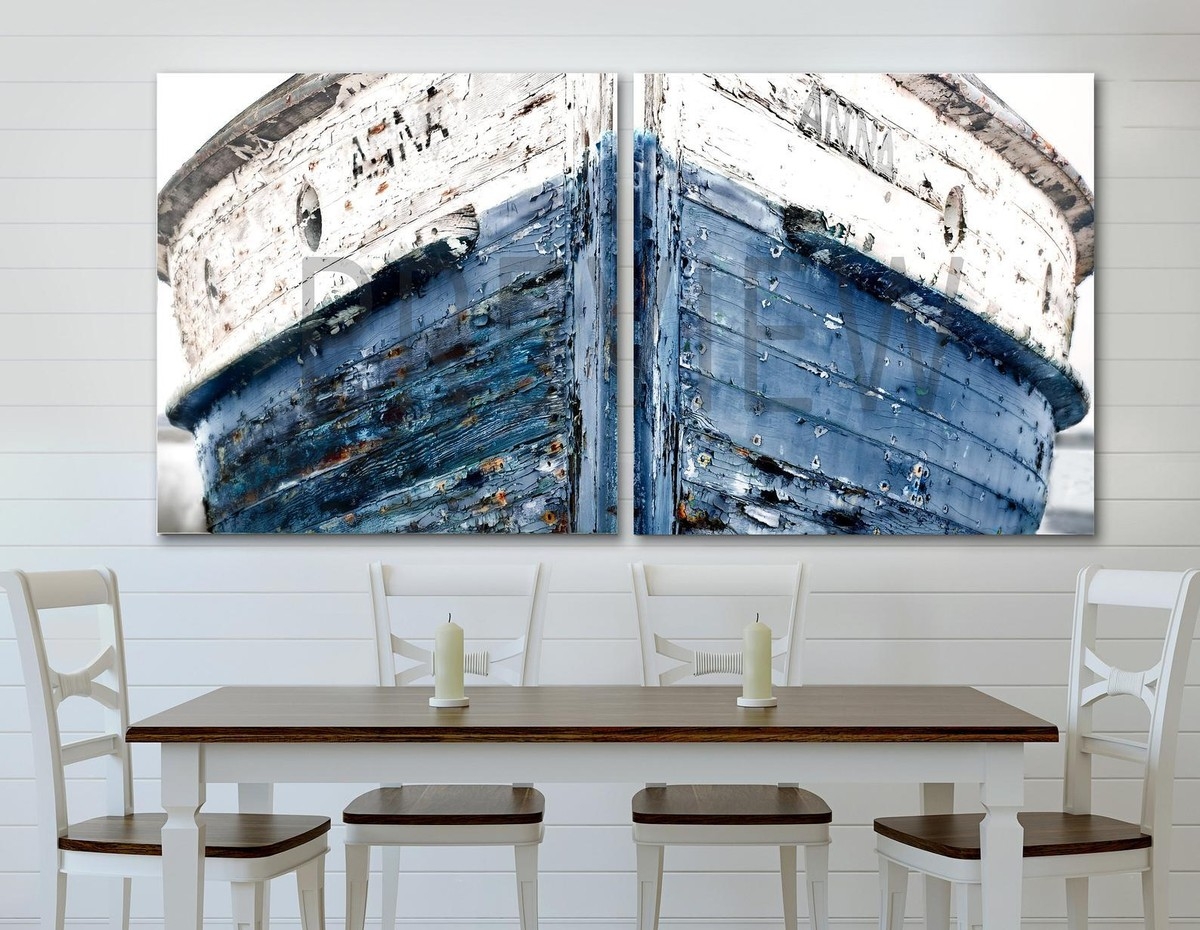 Wall Art: Weathered Boat Prow Canvas Diptych Seaside Decor