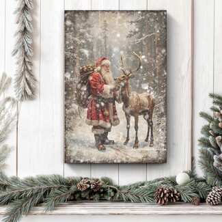 Wall Art Woodland Santa Motif Rustic Christmas Forest Print
