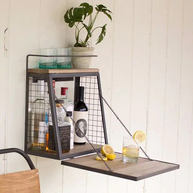 Wall Bar Cabinet: Chain Supports and Drop Down Shelf Cabinet