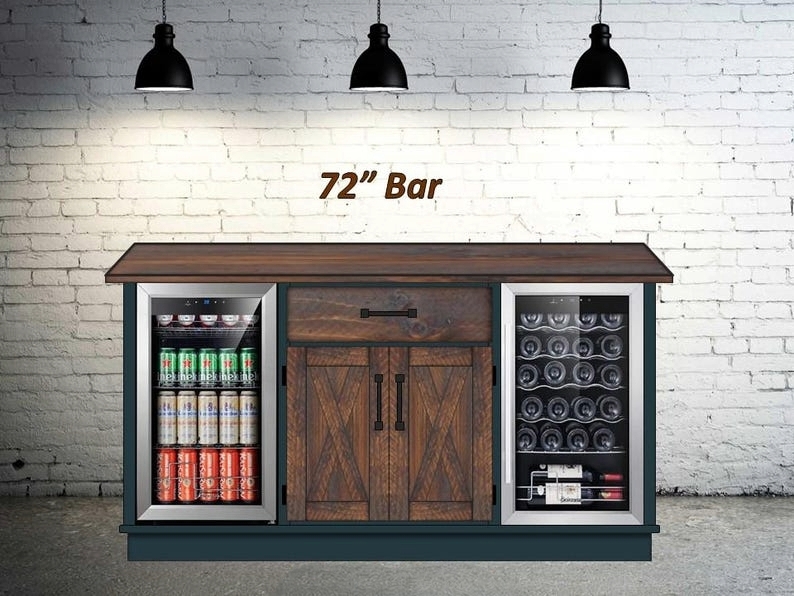 Wall Bar Cabinet with X Brace Doors and 72 Inch Rustic Bar Cabinet