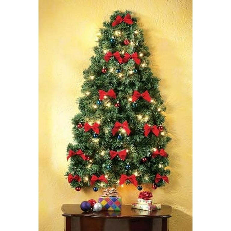 Wall Christmas Tree Lighted Greenery and Pre Lit Bows