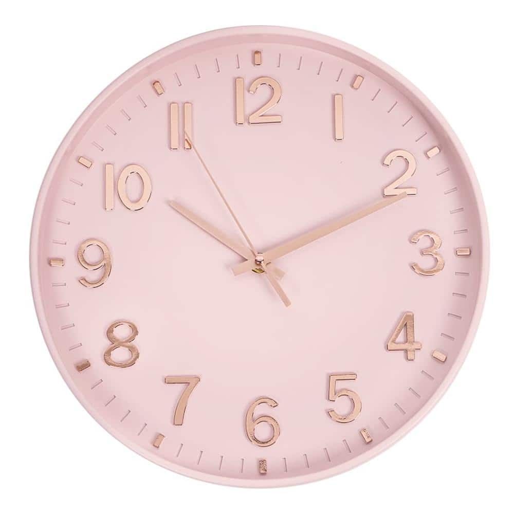 Wall Clock 3D Rose Gold Numerals Modern Rose Gold Clock