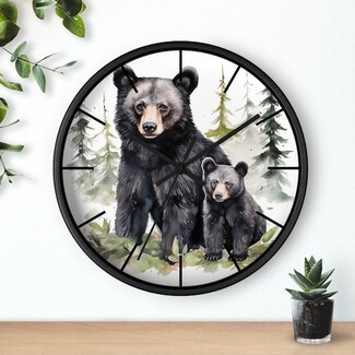 Wall Clock Bear Illustration Minimalist Markers Black Bear Wall Clock
