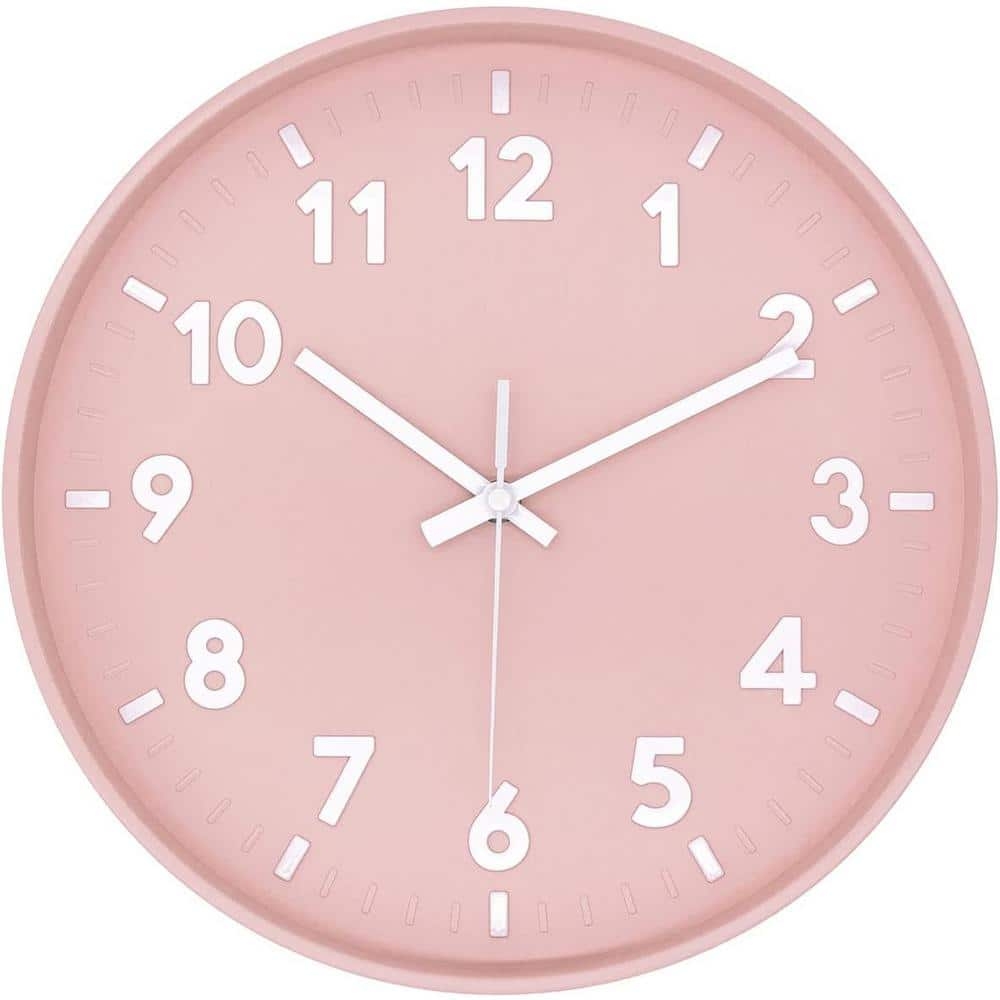 Wall Clock Blush Matte Finish Modern Pink Bedroom Clock