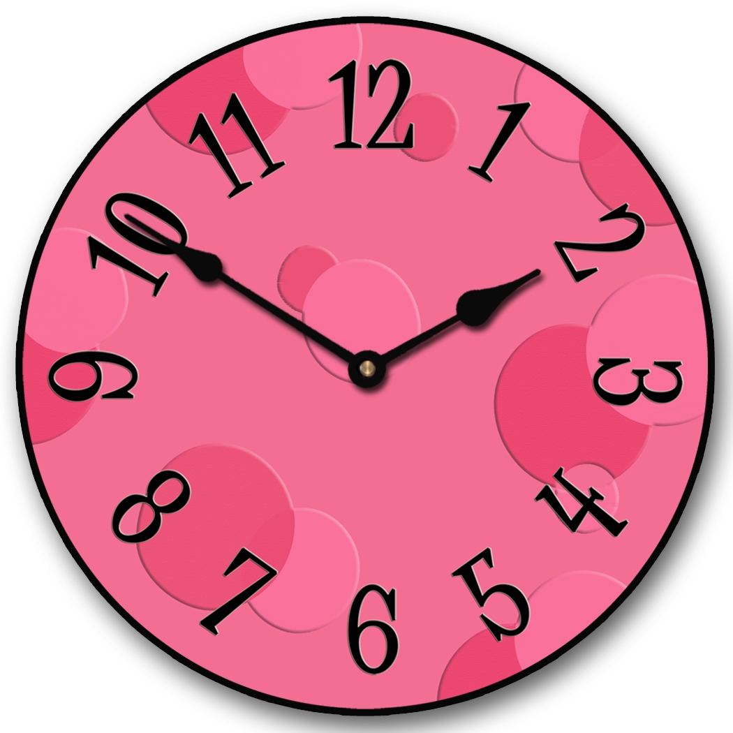Wall Clock Bubble Pattern Ornate Hands Hot Pink Bubble Clock