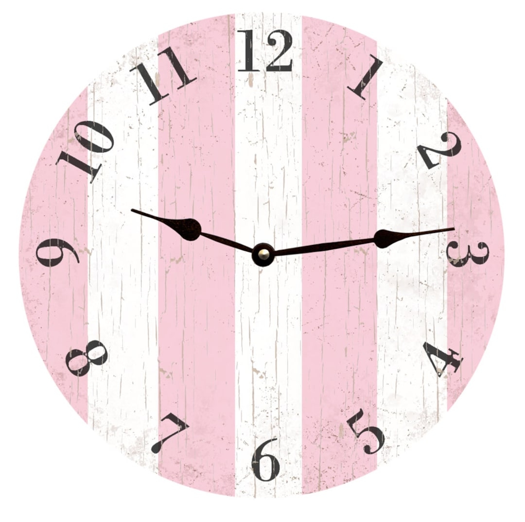 Wall Clock Distressed Stripes Shabby Chic Nursery Decor
