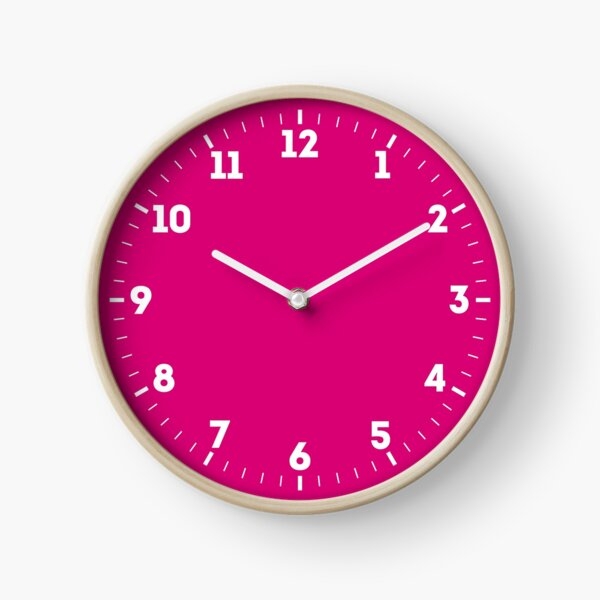 Wall Clock Fuchsia Face Wood Toned Frame Bold Color Accent