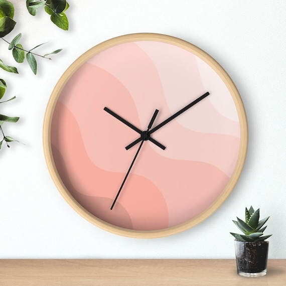 Wall Clock Numberless Face Abstract Waves Minimalist Boho Decor