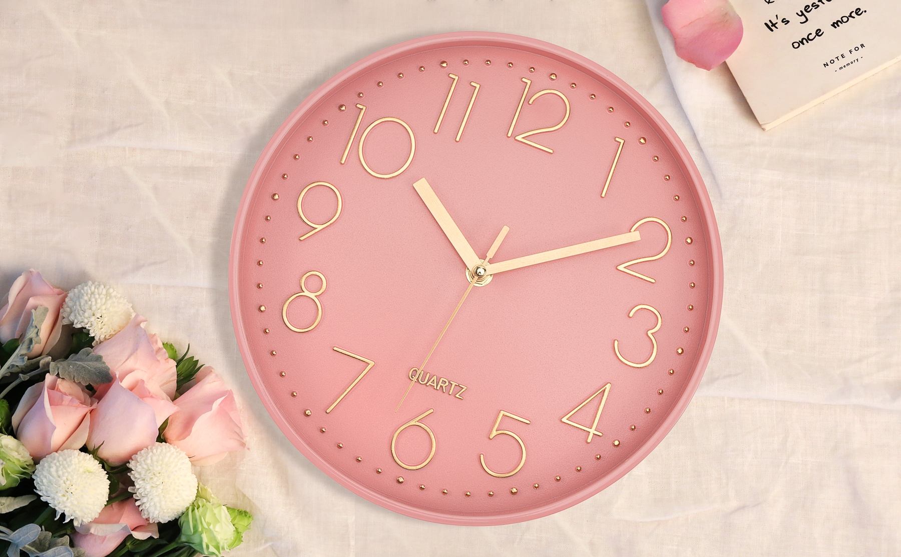 Wall Clock Raised Gold Numerals Dusty Matte Nursery Clock