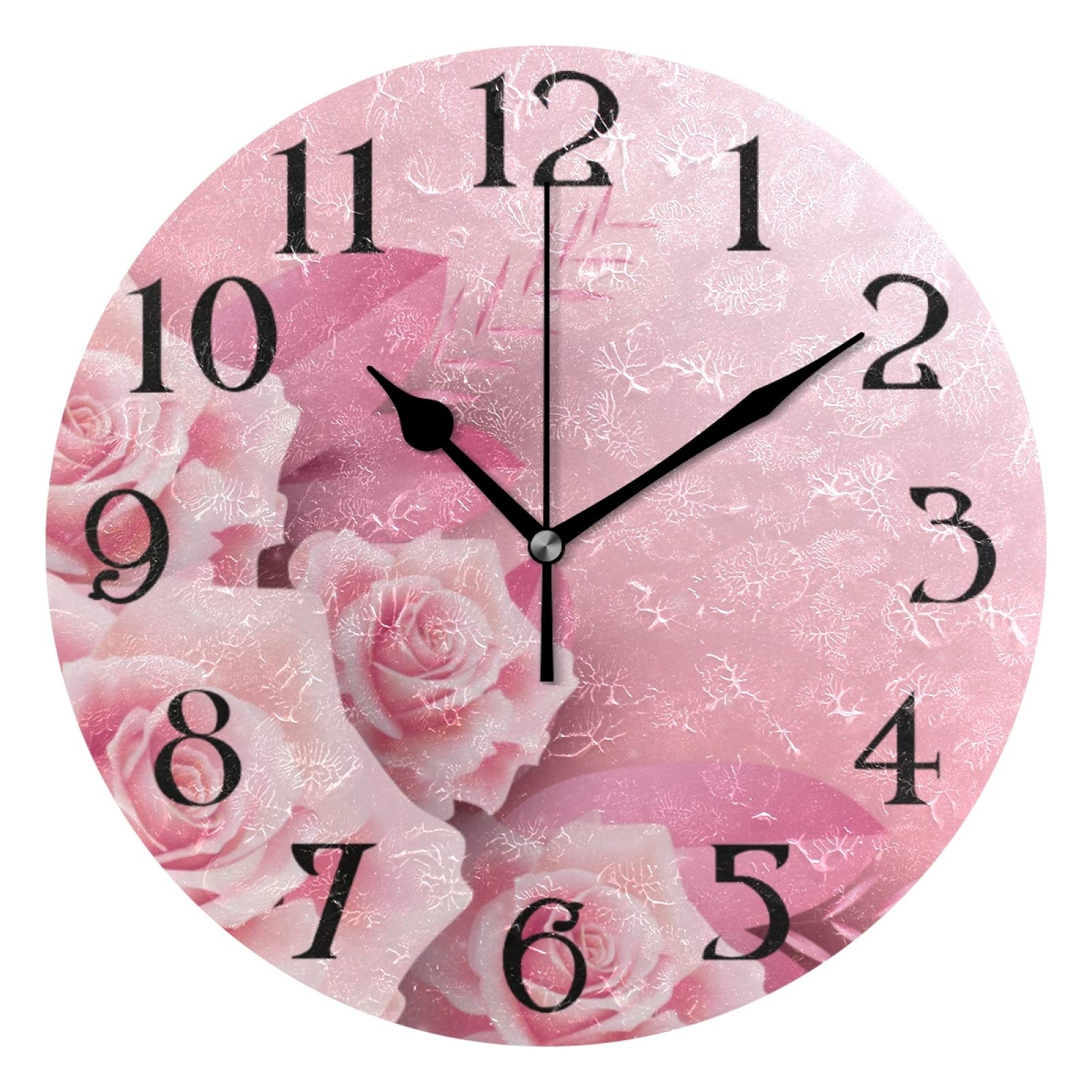 Wall Clock Rose Print Shabby Chic Floral Motif Timepiece