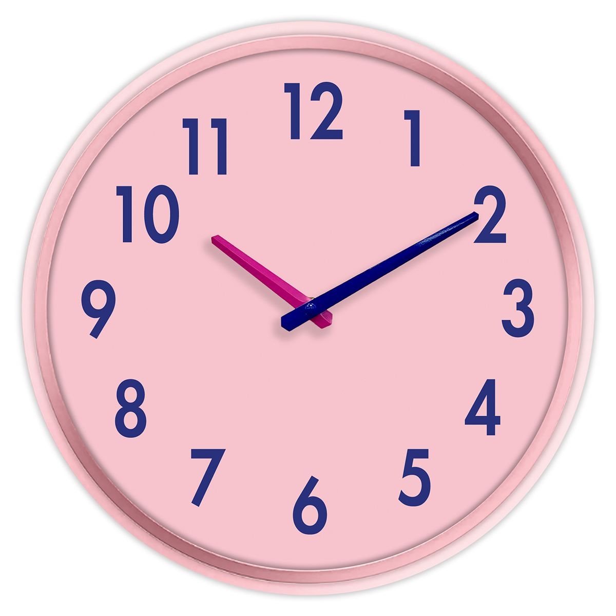 Wall Clock Two Tone Hands Navy Numerals Pink Modern Wall Clock