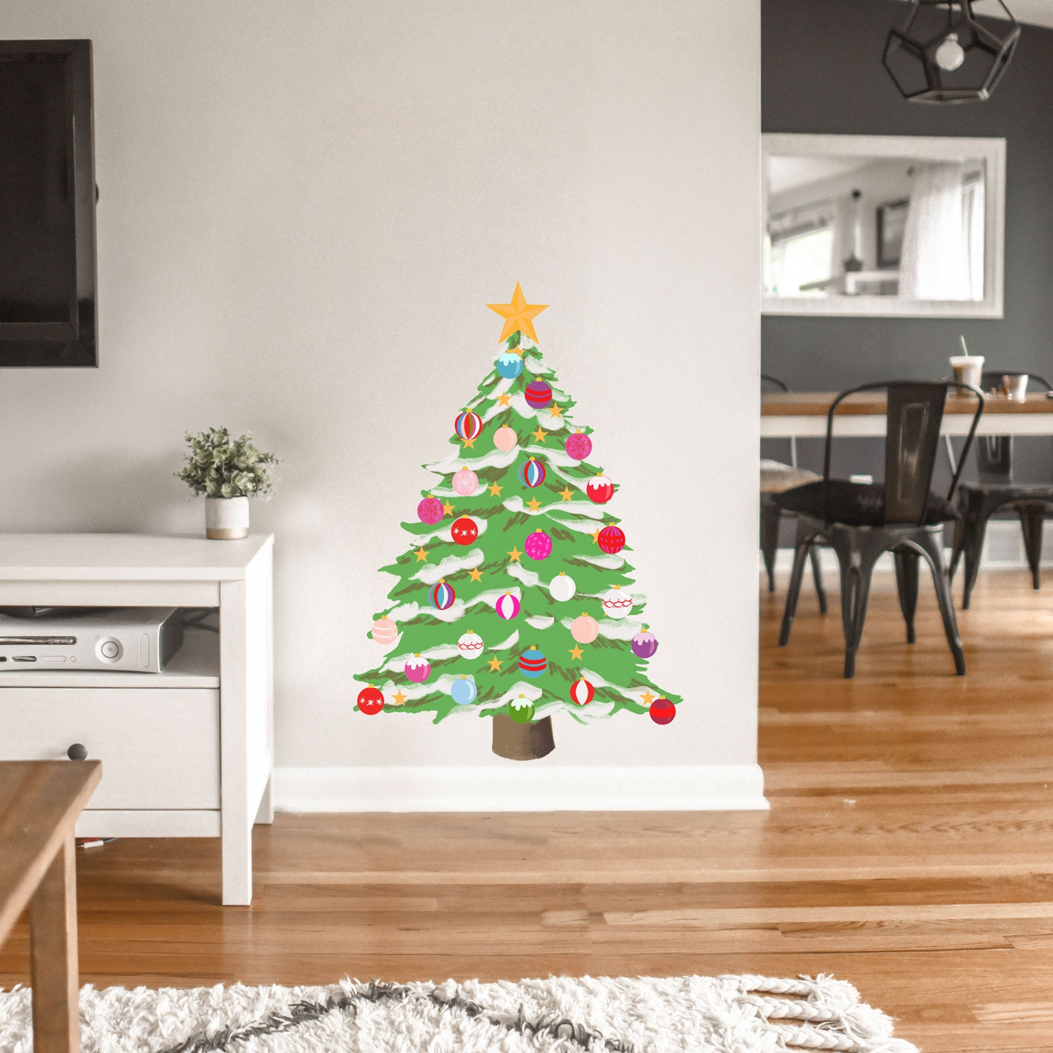 Wall Decal Frosted Holiday Tree Printed Decal Star Topper