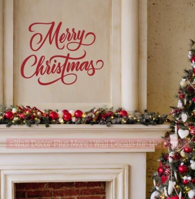 Wall Decal Red Cursive Merry Christmas Wall Decal Mantel