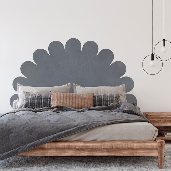 Wall Decal with Petal Shape Charcoal Boho Headboard