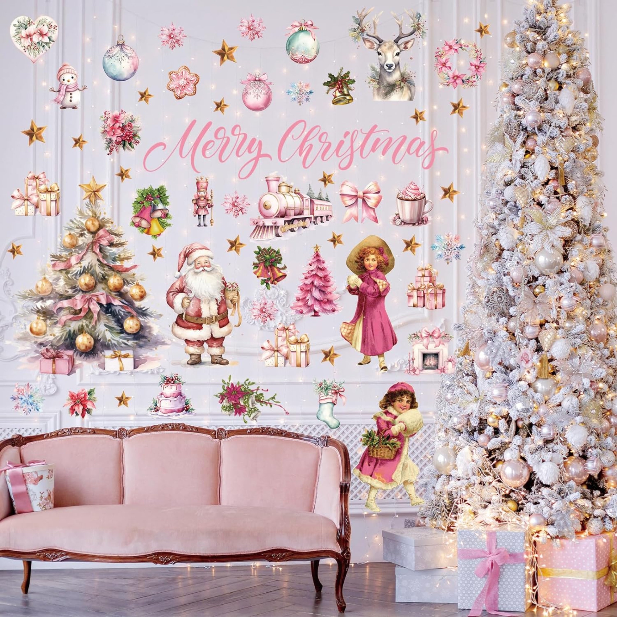 Wall Decals Pink Christmas Wall Decals Vintage Santa