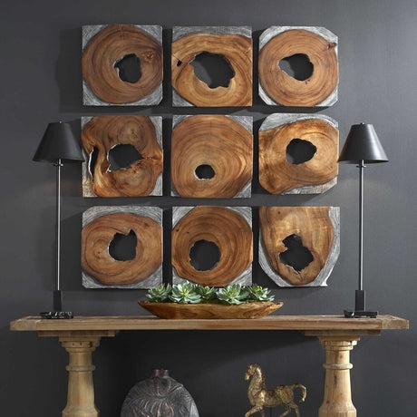 Wall Decor: 9-Piece Live Edge Cross Section Set Natural Wood Voids