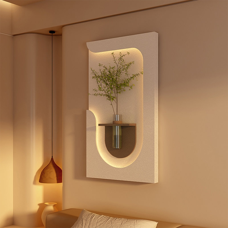 Wall Decor featuring Recessed J Cutout and Integrated LED Lighting