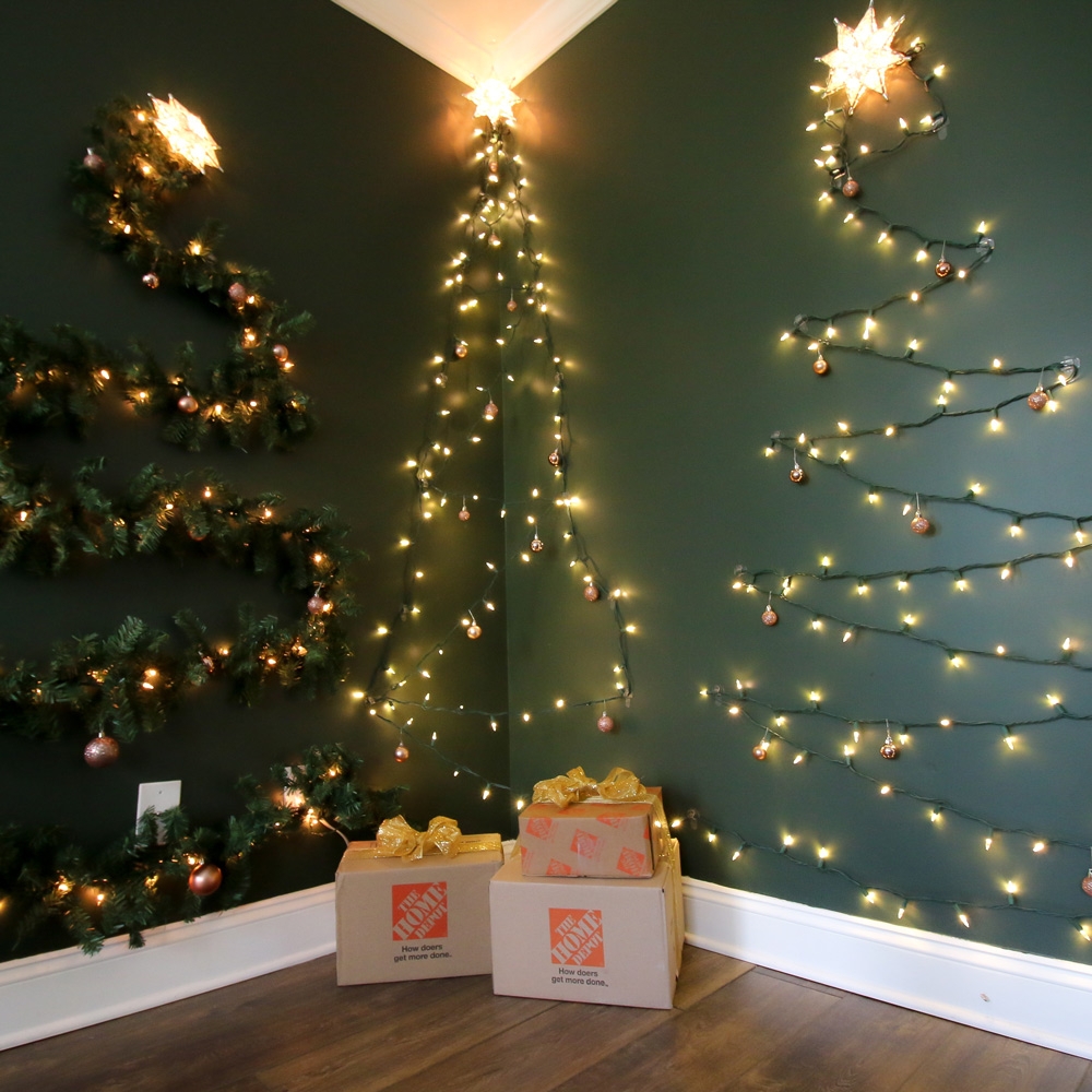 Wall Decor String Light Tree Silhouette in Forest Green