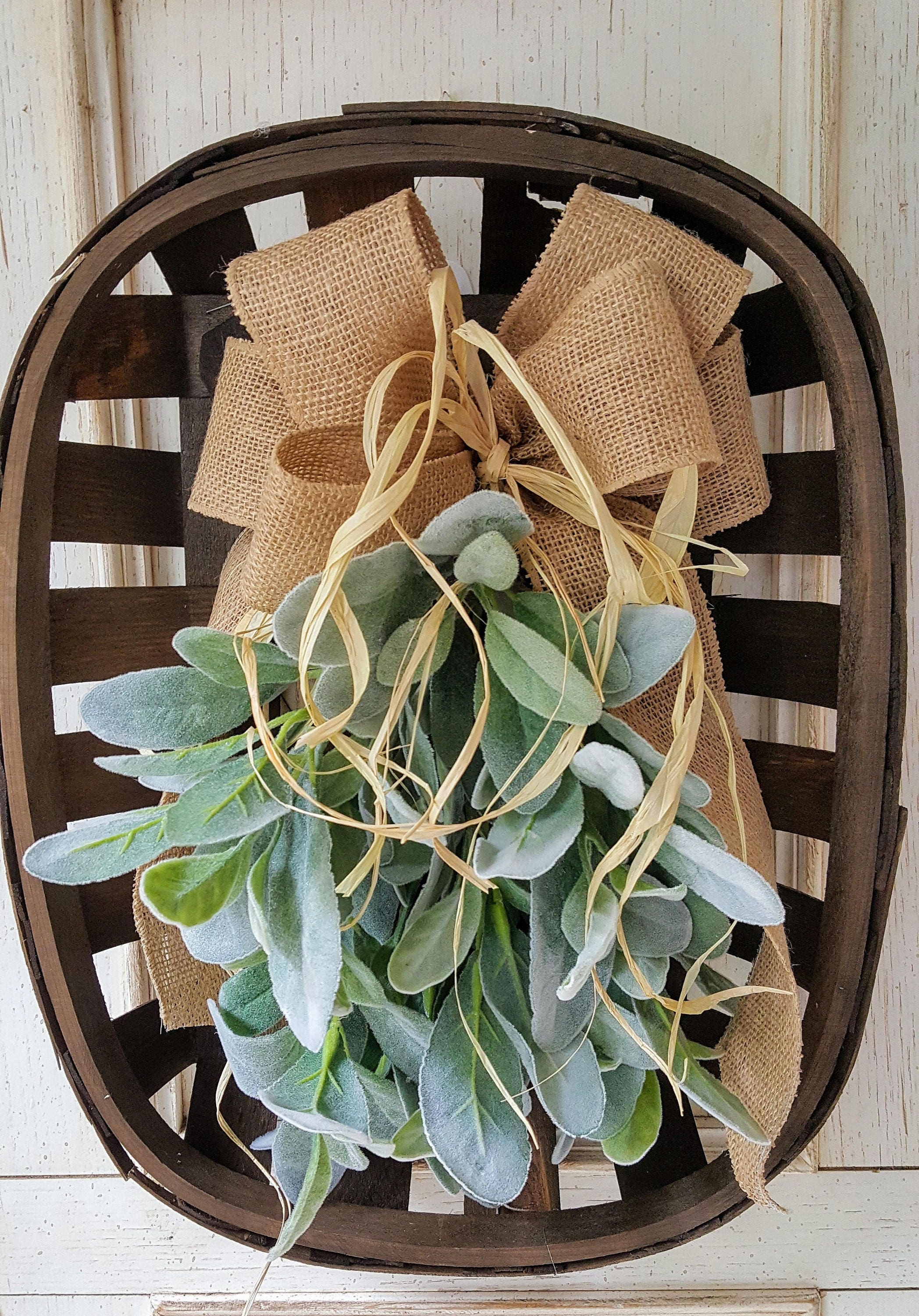 Wall Decor Tobacco Basket Base Lambs Ear Door Wreath