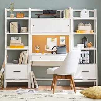 Wall Desk Set with Sliding Hutch Doors and Tapered Legs