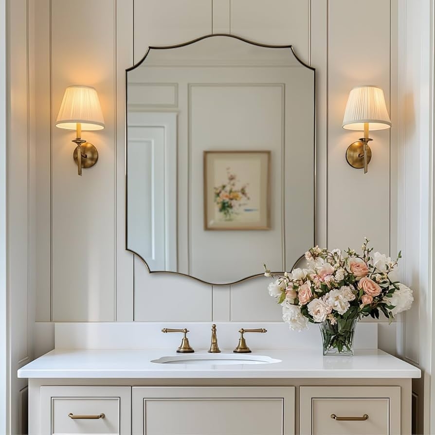 Wall Mirror Antique Brass and Scalloped Edge Design