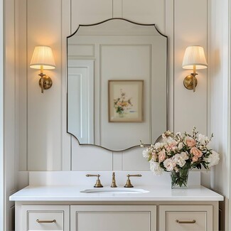 Wall Mirror Antique Brass and Scalloped Edge Design