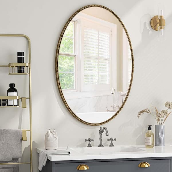 Wall Mirror: Beaded Gold Edge and Tall Oval Retro Silhouette