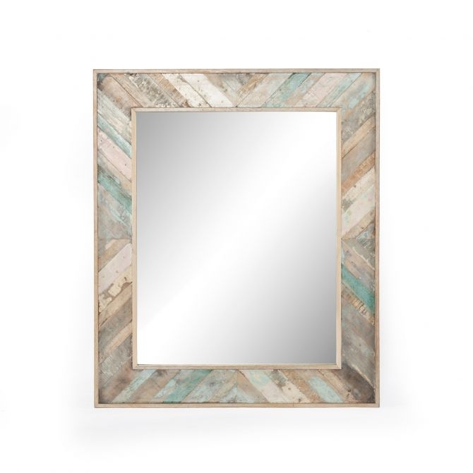 Wall Mirror: Chevron Pattern Weathered Blue Wood
