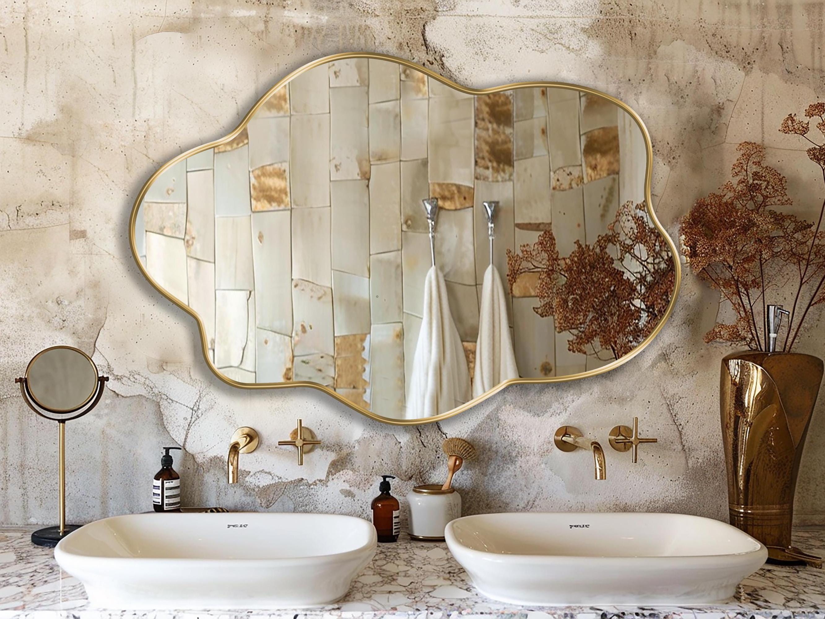 Wall Mirror featuring Cloud Silhouette Wavy Edge Styling