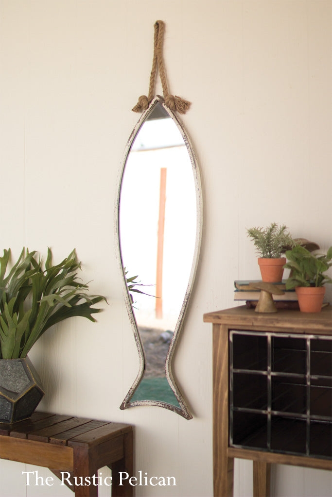 Wall Mirror: Fish Silhouette Nautical Rope Hanging Mirror Art