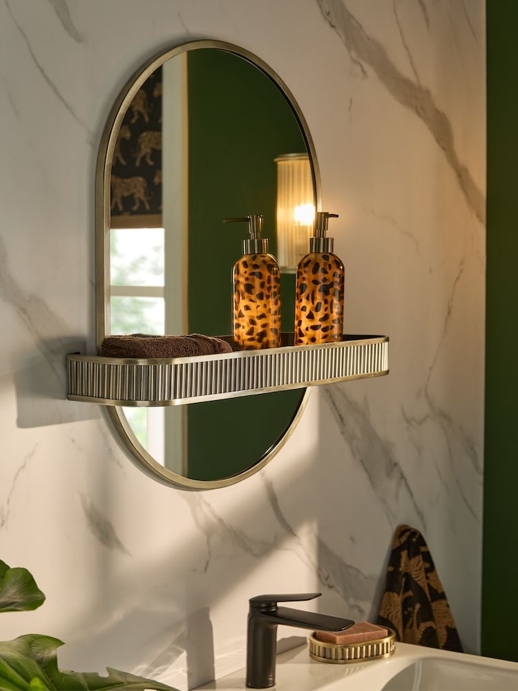 Wall Mirror Fluted Gold Oval Integrated Ribbed Shelf