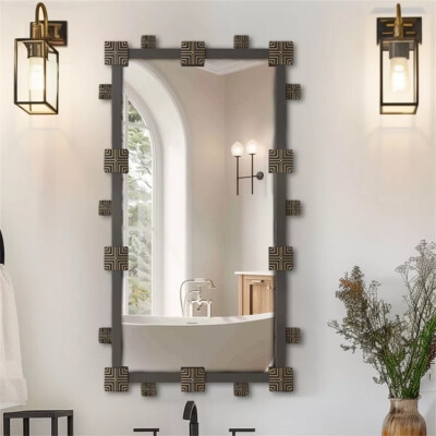 Wall Mirror: Geometric Tabs Matte Black Metal Industrial Decor