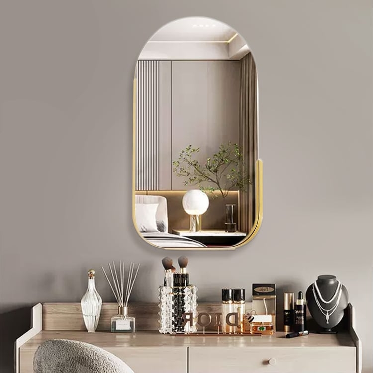 Wall Mirror Gold Arch Frame Modern Storage Ledge