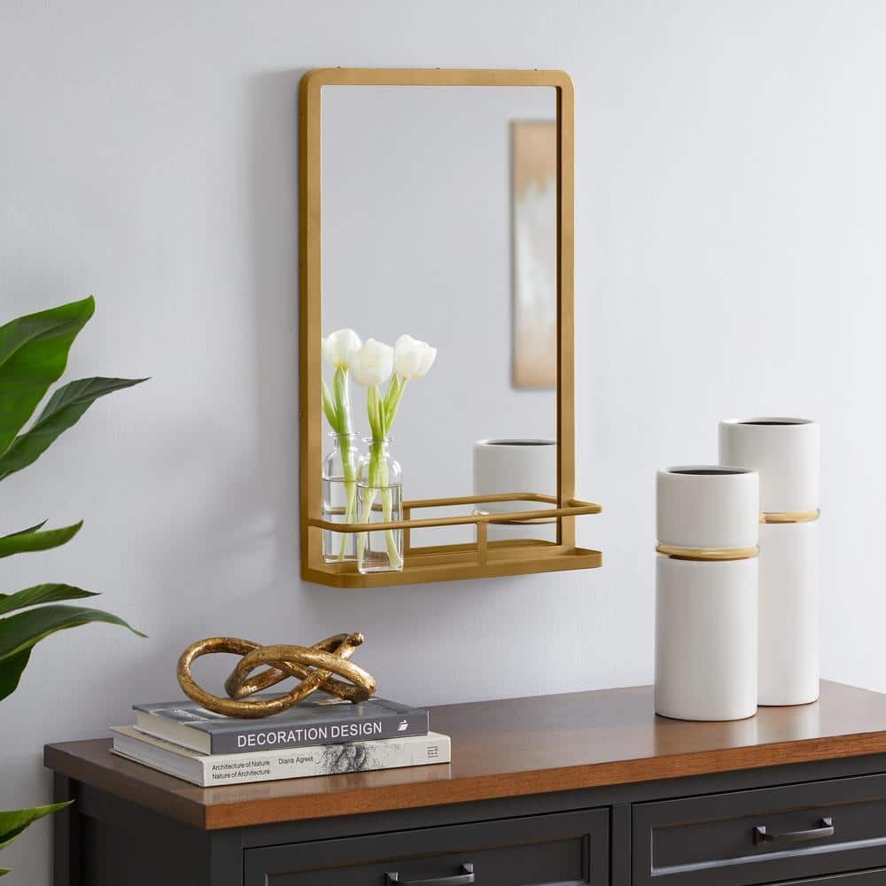 Wall Mirror Gold Brushed Metal Guardrail Storage