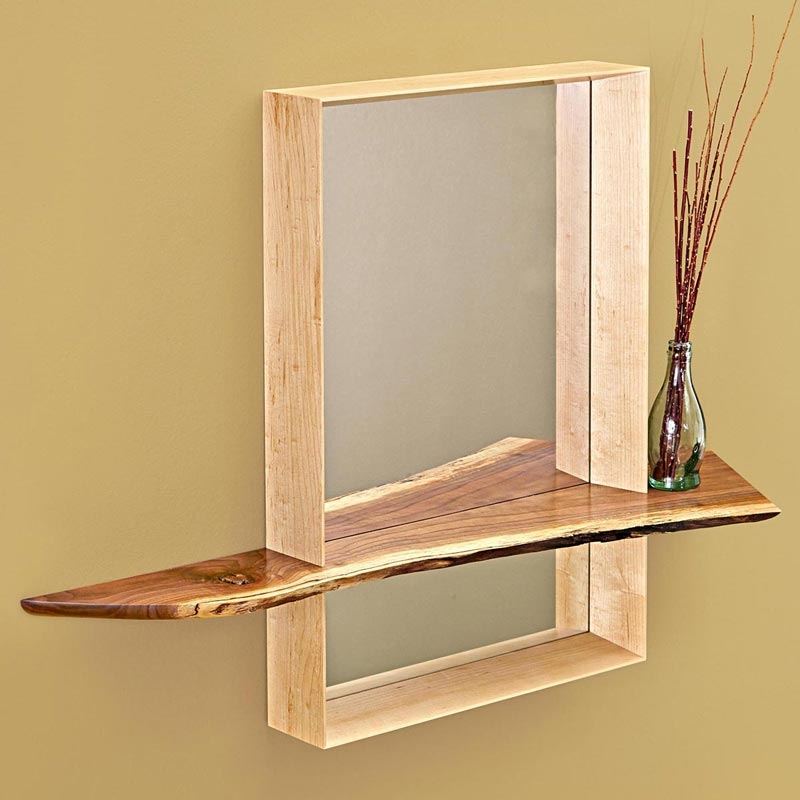 Wall Mirror Live Edge Wood Asymmetric Entryway Shelf