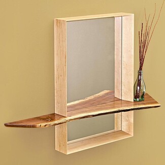 Wall Mirror Live Edge Wood Asymmetric Entryway Shelf