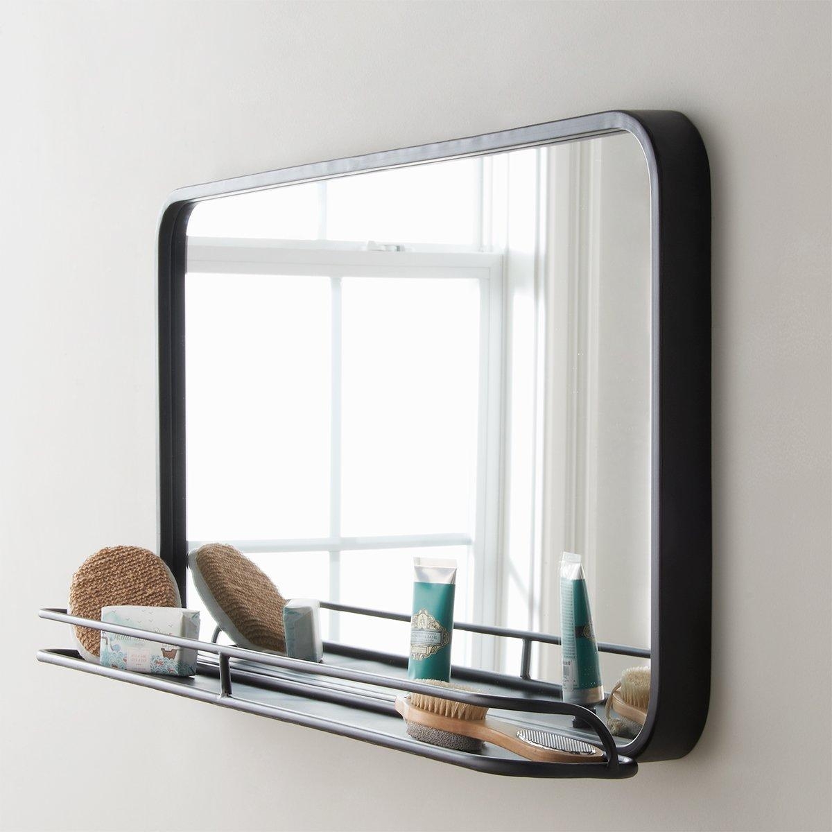 Wall Mirror Matte Black Metal Industrial Large Shelf