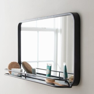 Wall Mirror Matte Black Metal Industrial Large Shelf