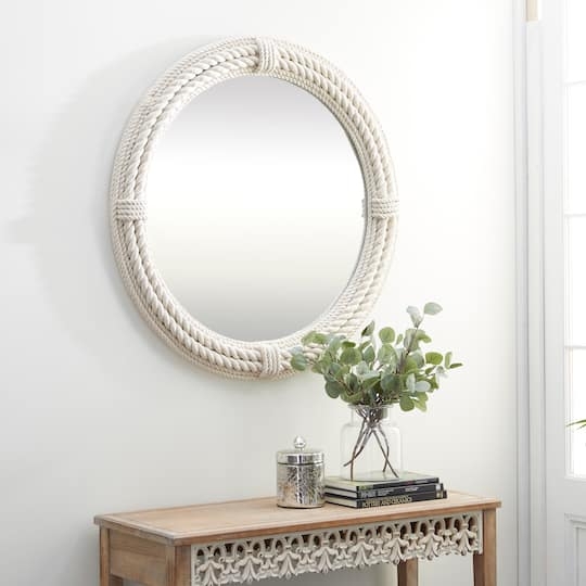 Wall Mirror: Off White Rope Wrapped Frame Nautical