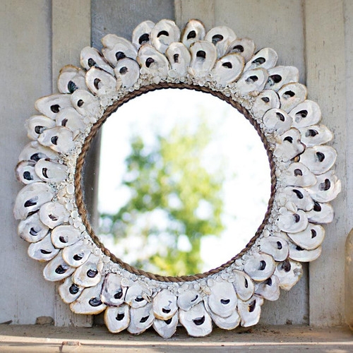 Wall Mirror: Oyster Shell Frame with Beaded Accents