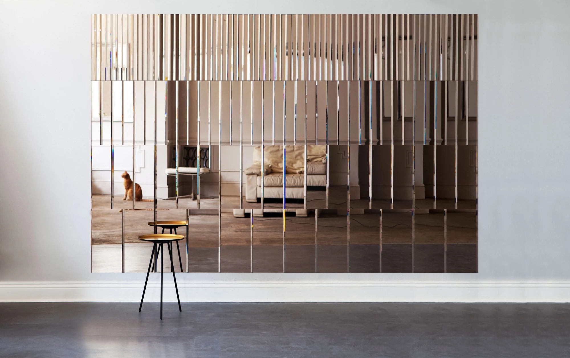 Wall Mirror Panel: Pleated Mirror with Faceted Glass Wall Art