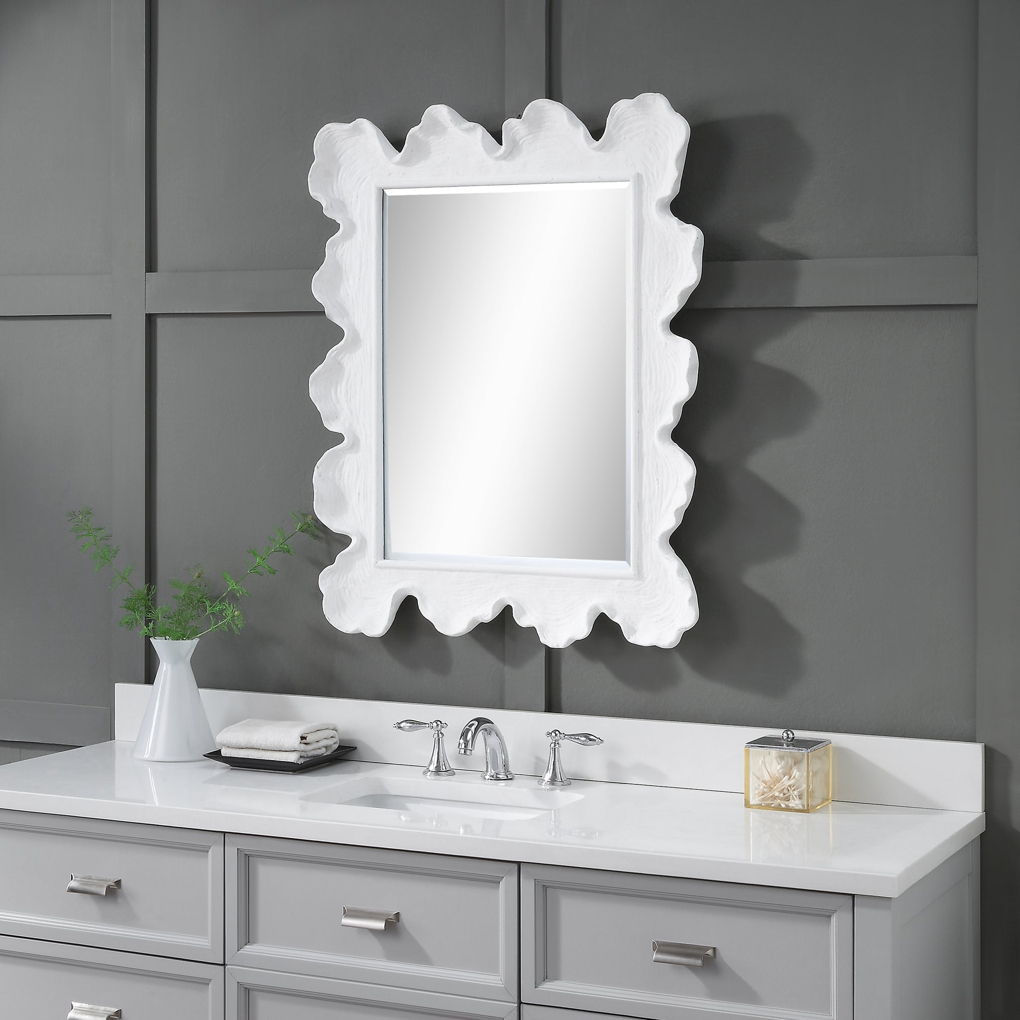 Wall Mirror: Scalloped Frame Matte White Coral Texture