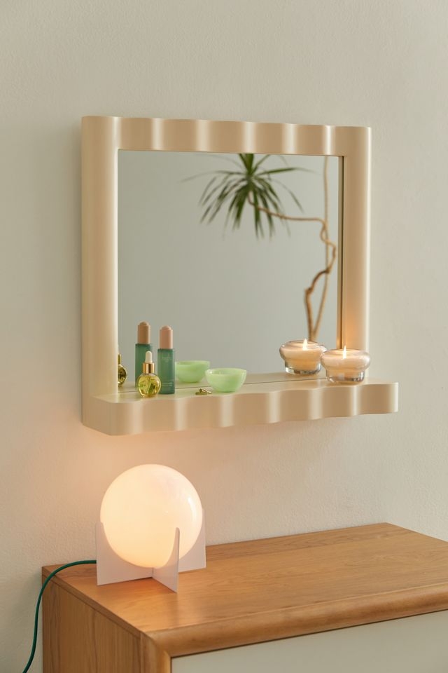 Wall Mirror Shelf Scalloped Wavy Cream Vanity Decor