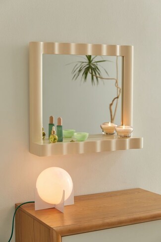 Wall Mirror Shelf Scalloped Wavy Cream Vanity Decor