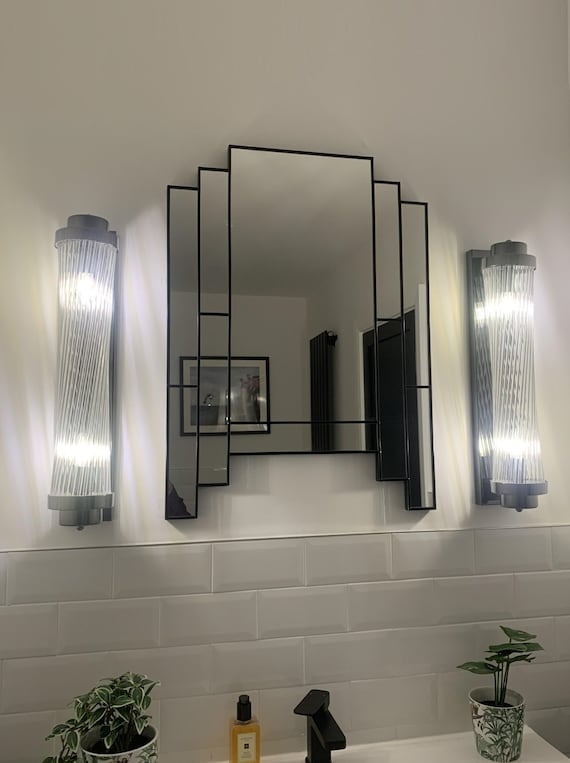 Wall Mirror: Stepped Silhouette Matte Black Grid Multi Panel
