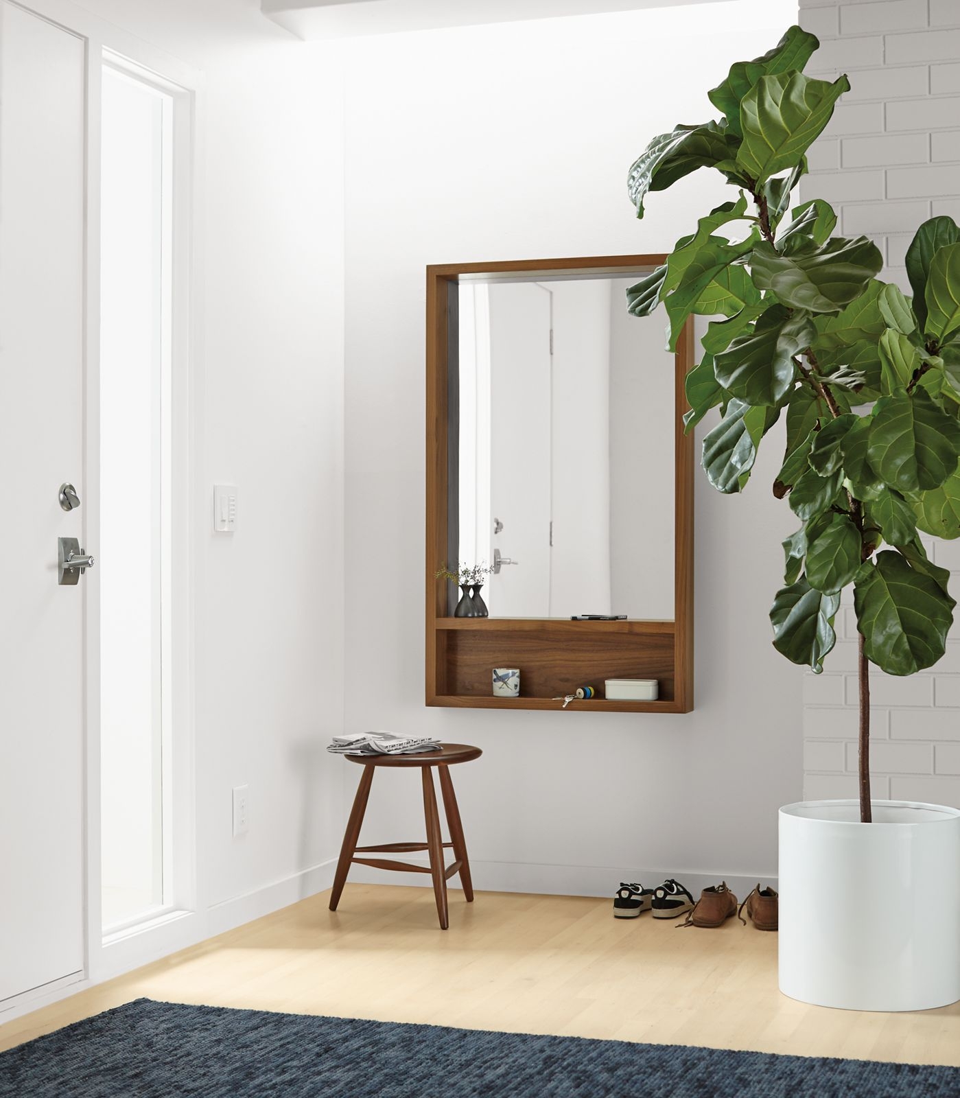 Wall Mirror Walnut Deep Shelf Modern Entryway Decor
