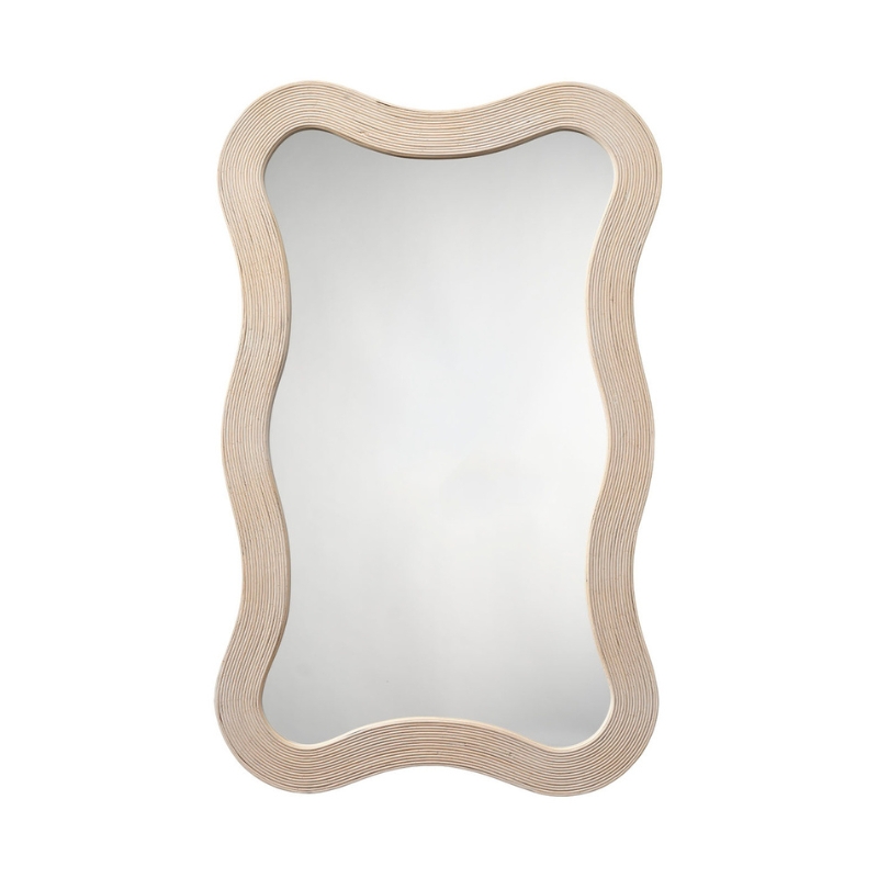 Wall Mirror: Wavy Edge Ribbed Texture Cream Bamboo