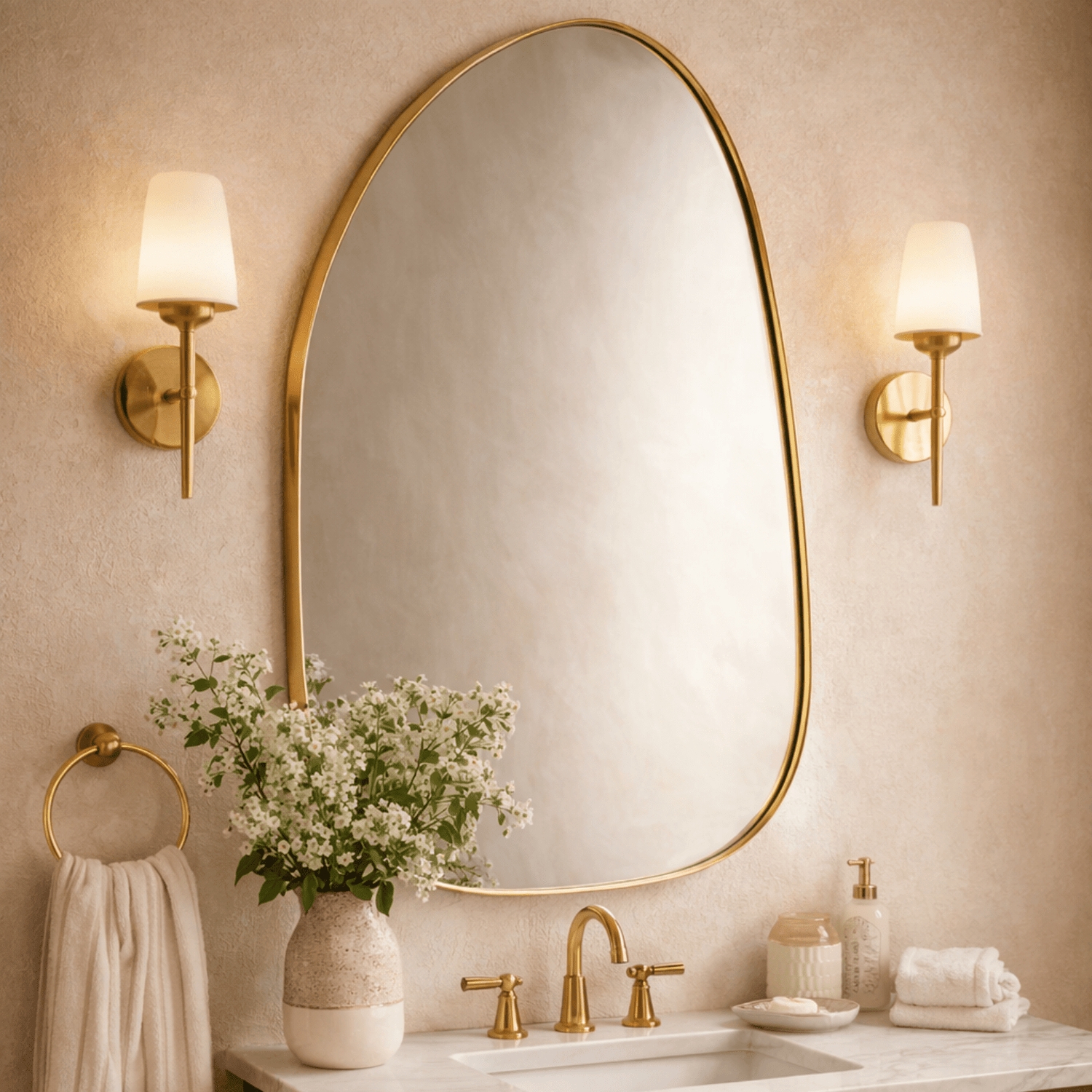 Wall Mirror with Irregular Gold Frame Organic Silhouette